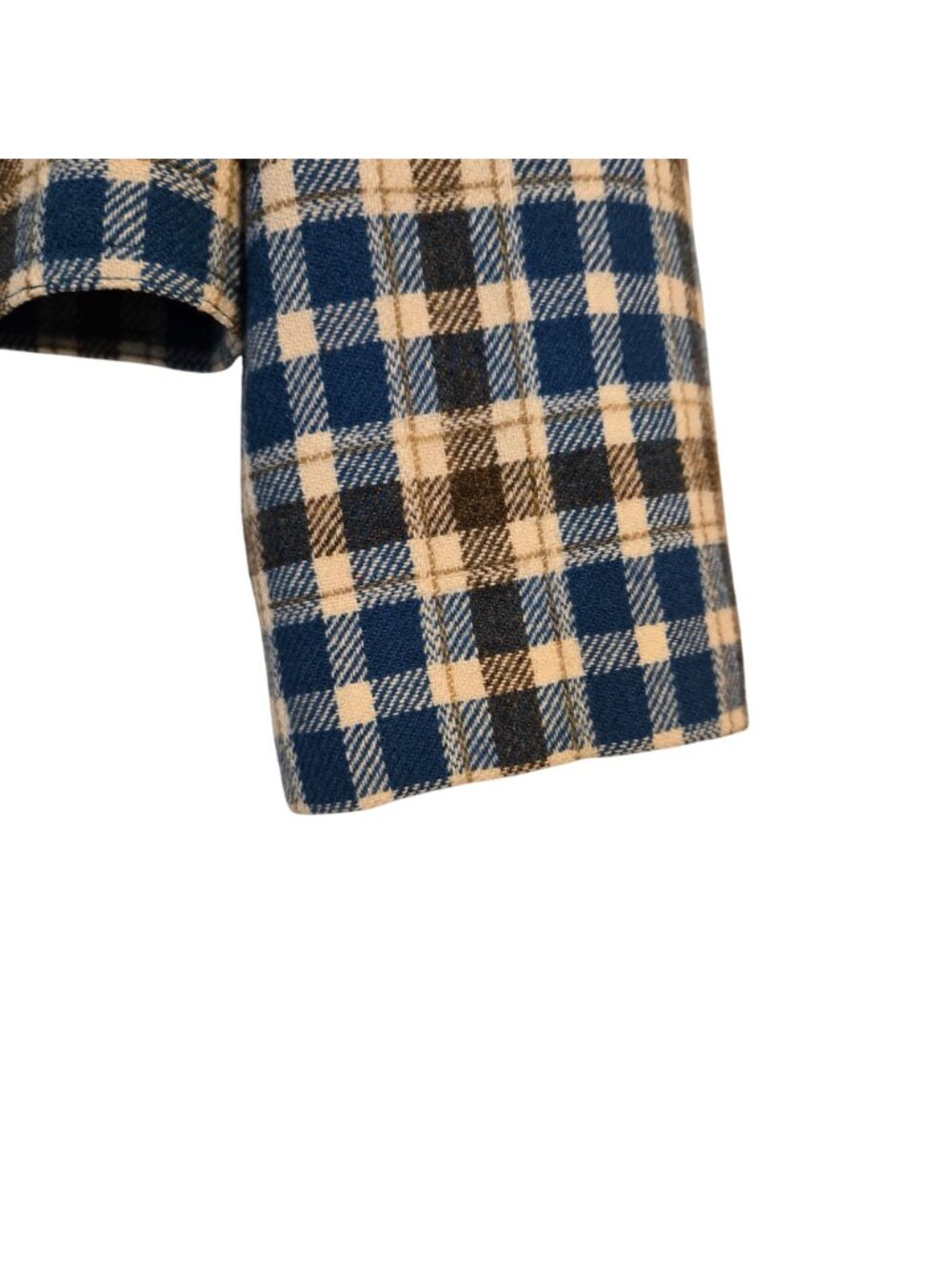 Vintage Pendleton Womens Cropped Blue Brown Plaid Blazer 100% Virgin Wool Sz. 14 - Picture 7 of 11